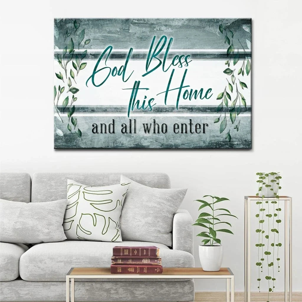 god bless this home and all who enter wall art canvas christian wall decor (Landscape) (view 6)