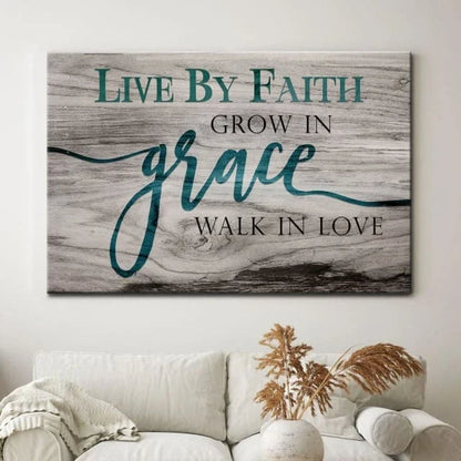 rustic christian wall art live by faith grow in grace walk in love canvas (Landscape) (view 5)