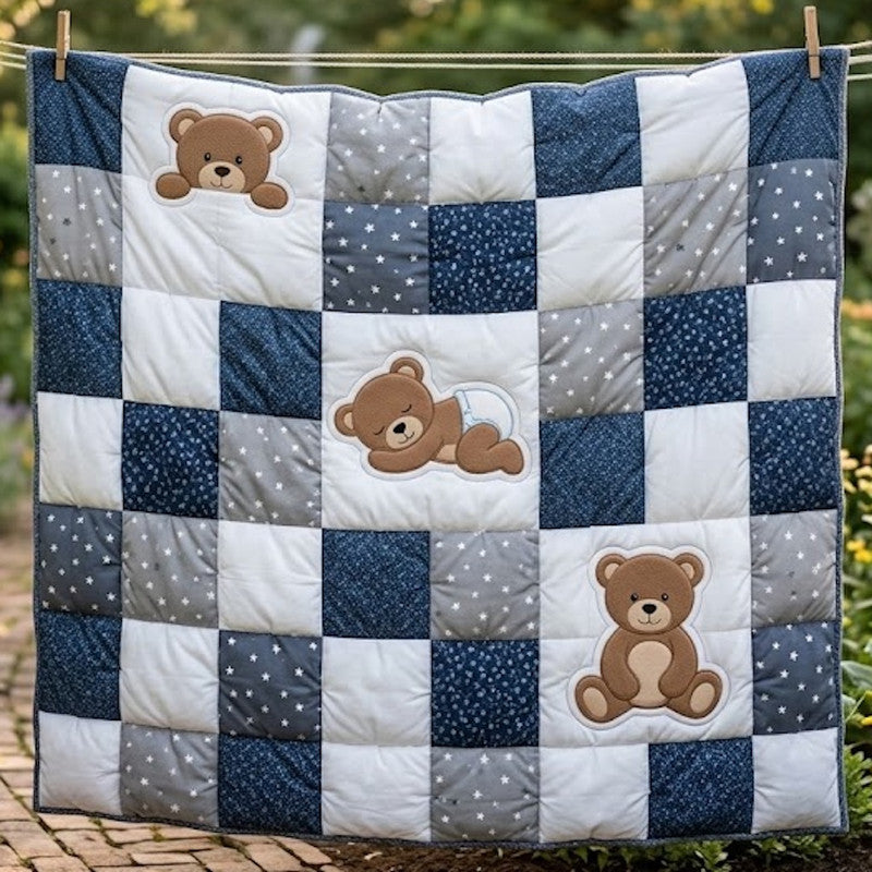 Teddy Baby Quilt Blanket - Quilted Blanket by Wild and Way