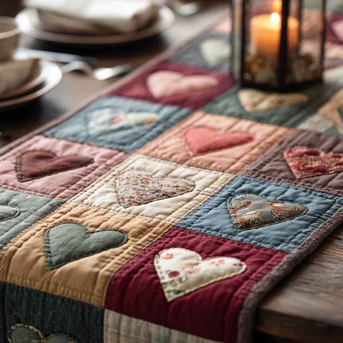 Tender Hearts Quilted Table Runner