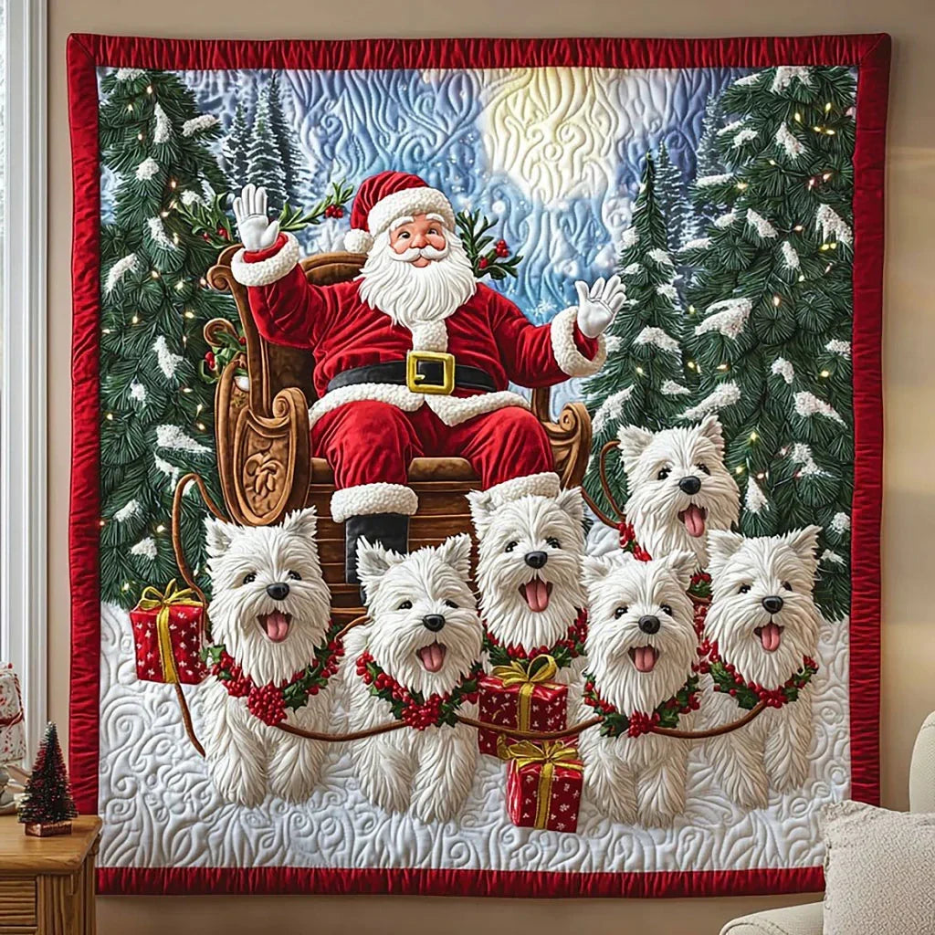 Terriers And Santa Claus Quilt Blanket