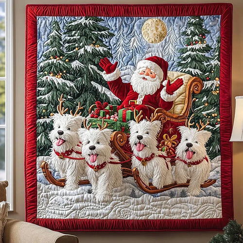 Terriers And Santa Claus Quilt Blanket