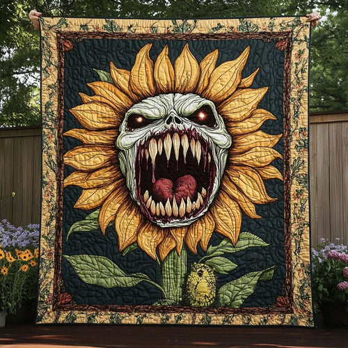 Terrifying Sunflower Doom Quilt Blanket
