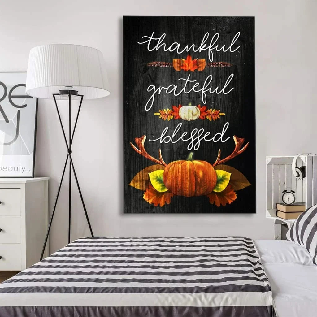 thankful grateful blessed christian thanksgiving wall art canvas (Landscape)