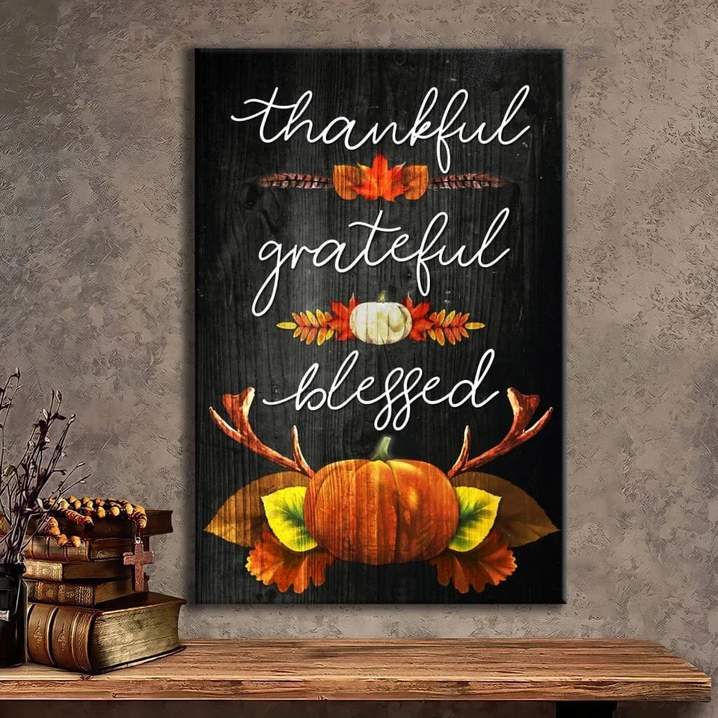 thankful grateful blessed christian thanksgiving wall art canvas (Landscape) (view 6)