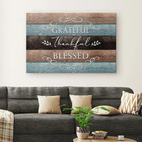 thankful grateful blessed rustic christian wall art canvas print (Landscape)