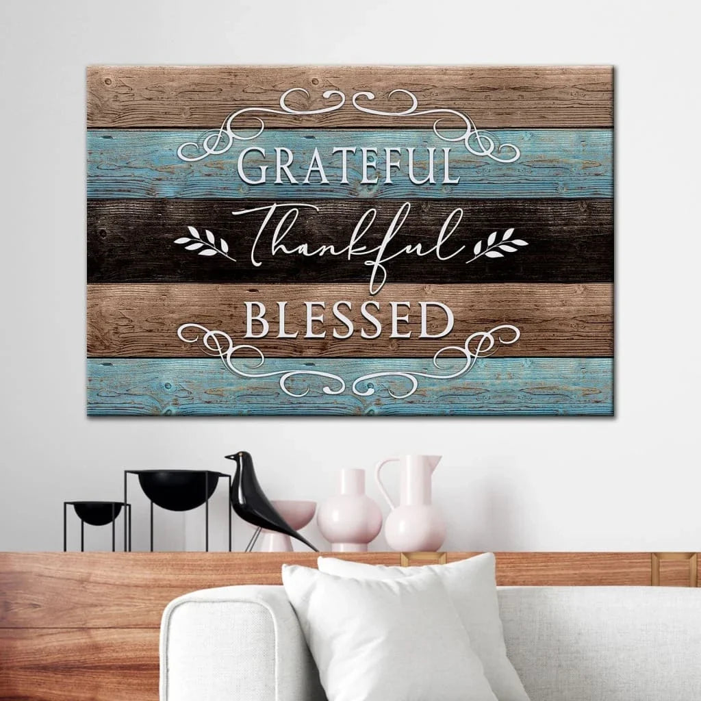 thankful grateful blessed rustic christian wall art canvas print (Landscape) (view 6)