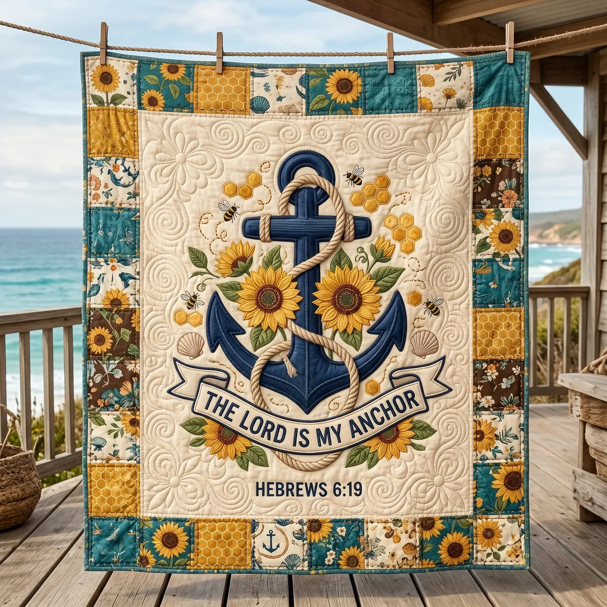 The Lord Is My Anchor Sunflower Quilt Blanket