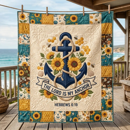 The Lord Is My Anchor Sunflower Quilt Blanket