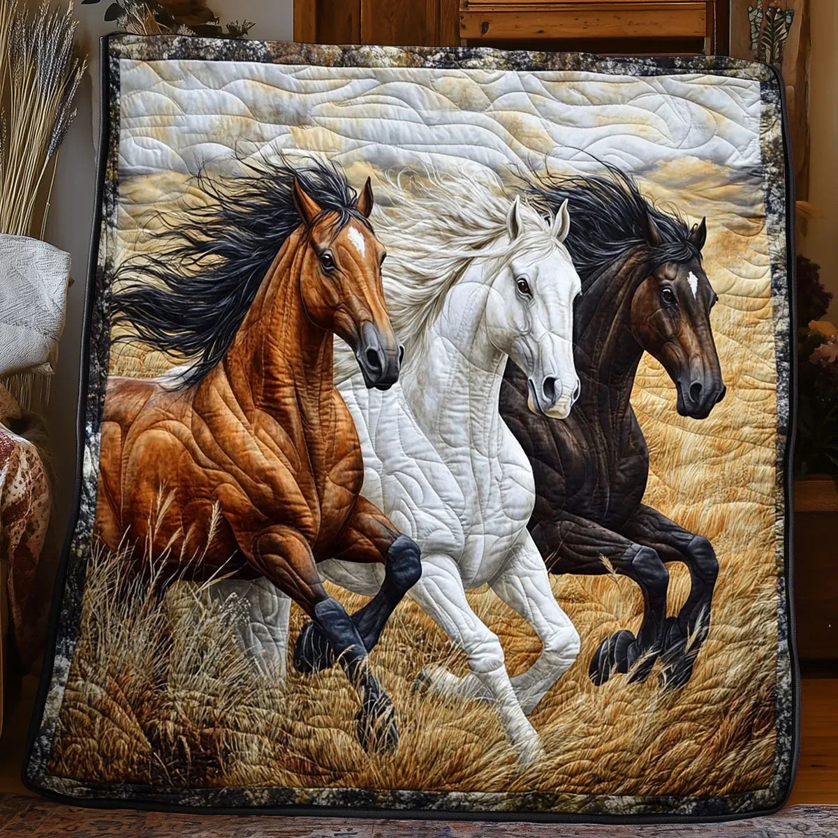 The Mustang Trio Quilt Blanket