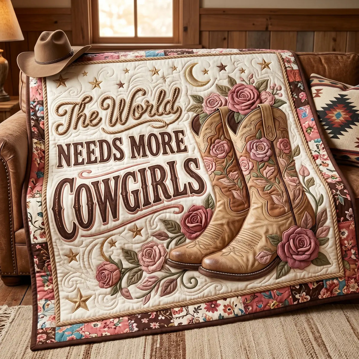 The World Needs More Cowgirl Quilt Blanket
