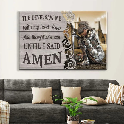the devil saw me with my head down woman warrior of christ wall art canvas (Landscape) (view 2)