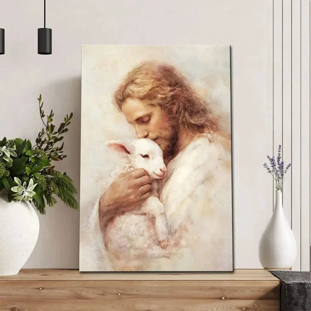 the good shepherd jesus with lamb wall art canvas (view 7)