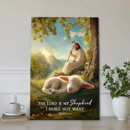 the lord is my shepherd psalm 23 1 christian wall art canvas jesus with lamb (Landscape) (view 6)