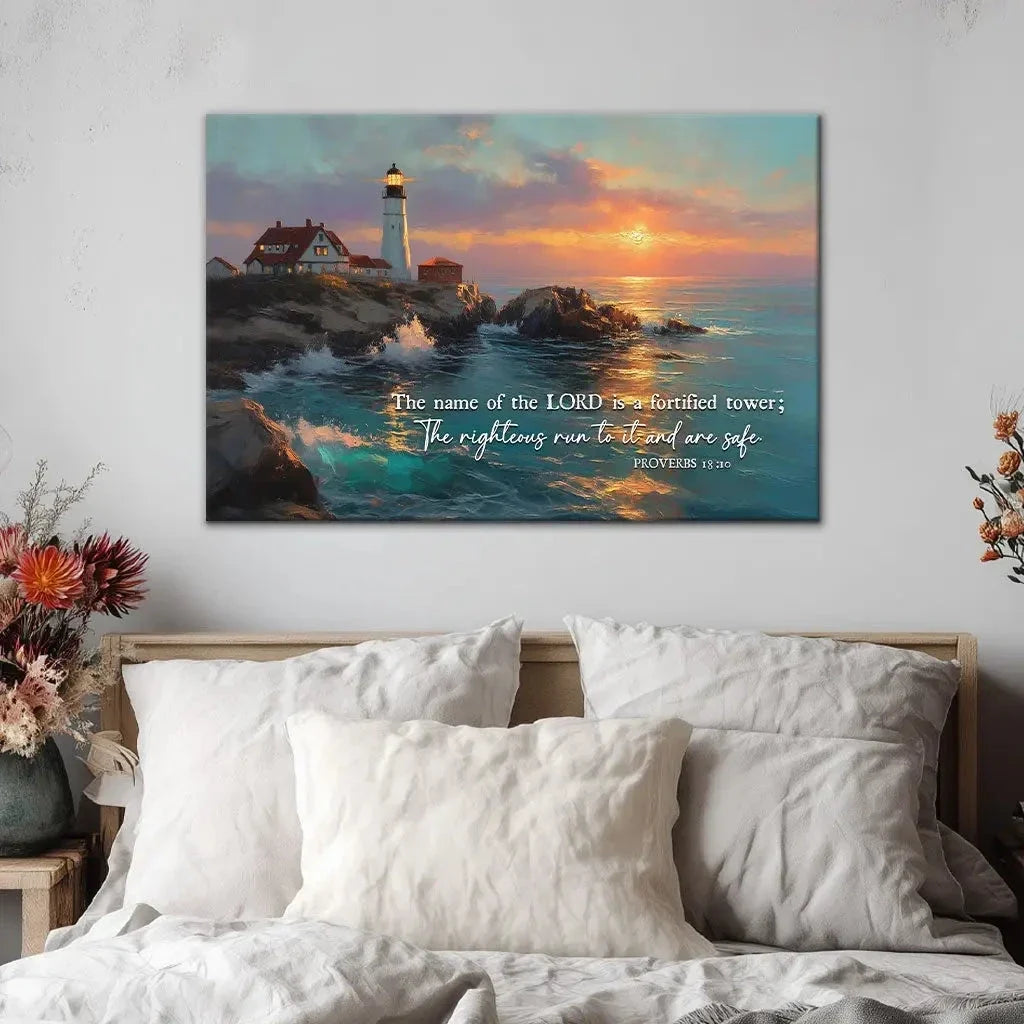 the name of the lord is a fortified tower proverbs 18 10 wall art canvas (Landscape) (view 6)