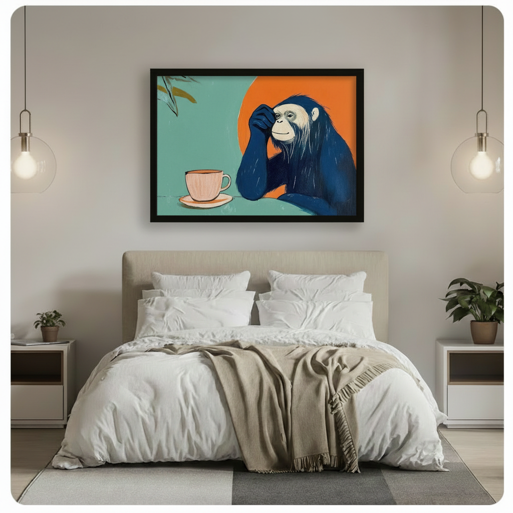 Contemplative Chimp Coffee Pop Art Canvas Wall Art