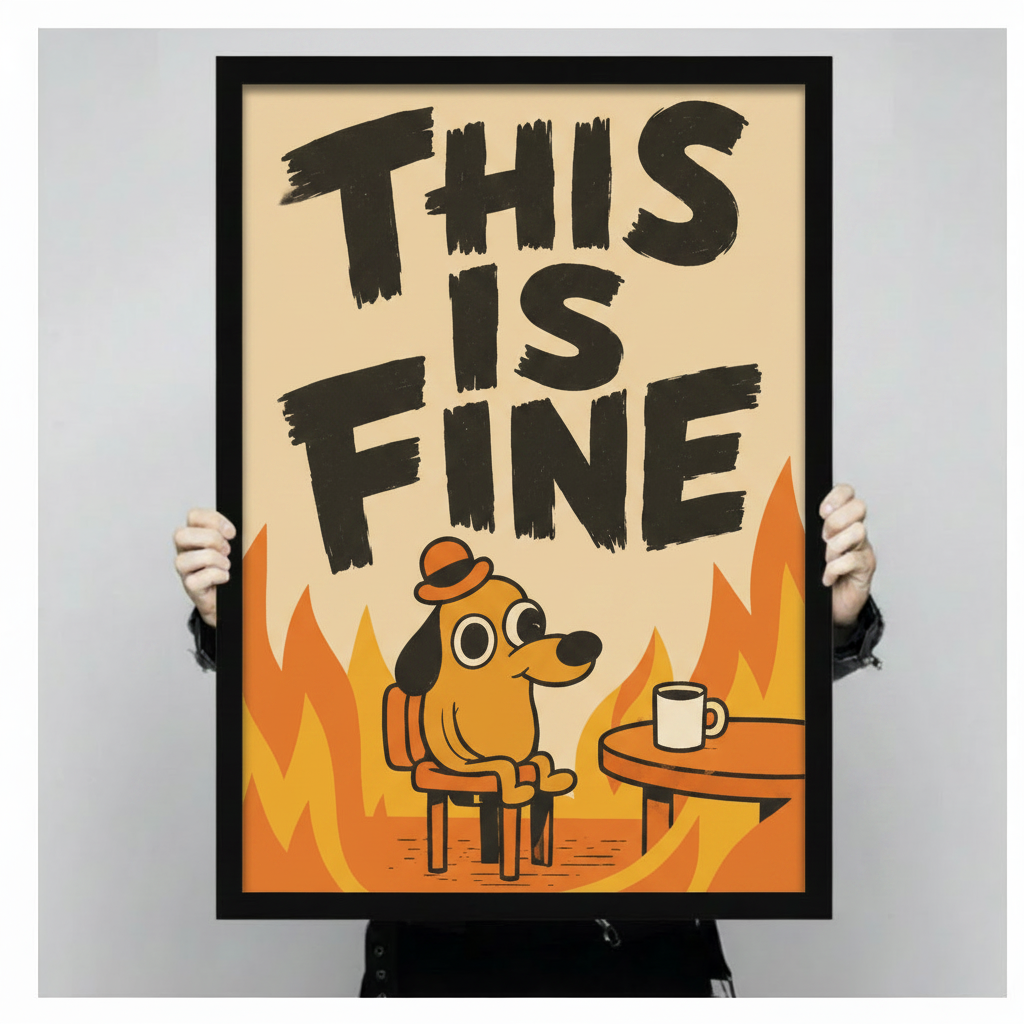 This Is Fine Meme Dog Canvas Wall Art
