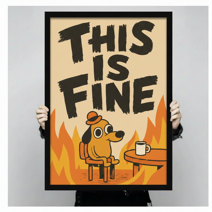 This Is Fine Meme Dog Canvas Wall Art
