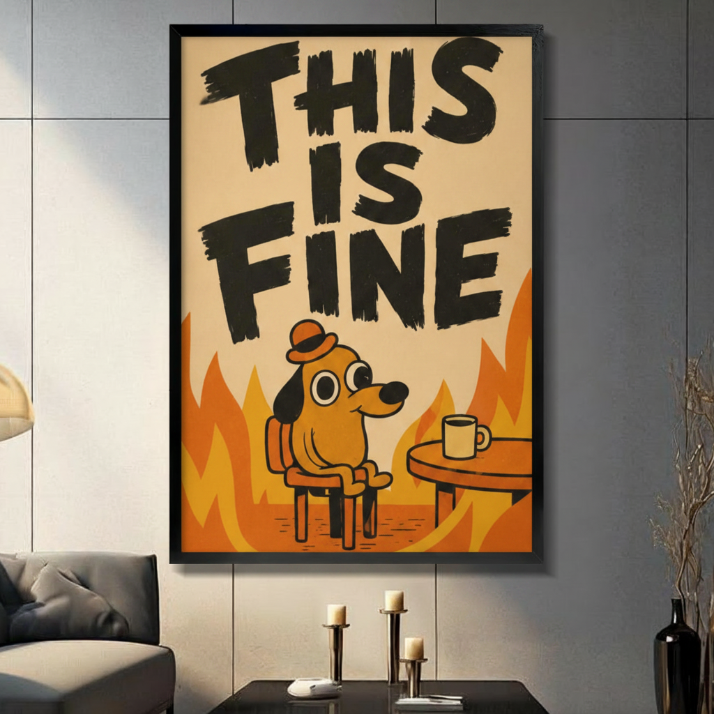 This Is Fine Meme Dog Canvas Wall Art