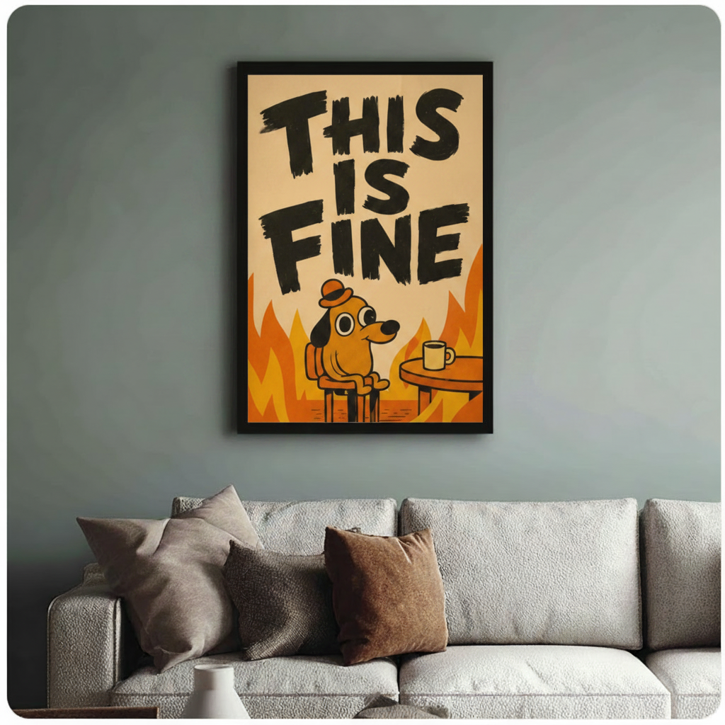 This Is Fine Meme Dog Canvas Wall Art
