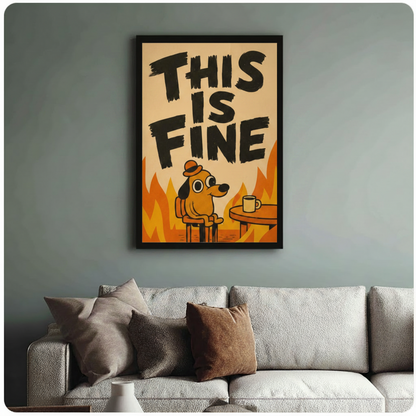 This Is Fine Meme Dog Canvas Wall Art