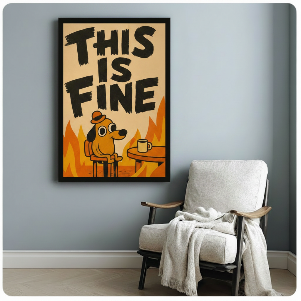 This Is Fine Meme Dog Canvas Wall Art