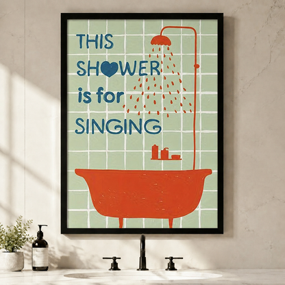 Retro Shower Singing Funny Bathroom Quote Canvas Art