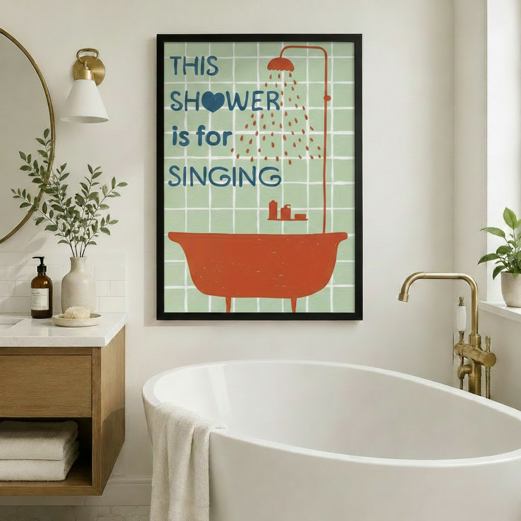 Retro Shower Singing Funny Bathroom Quote Canvas Art