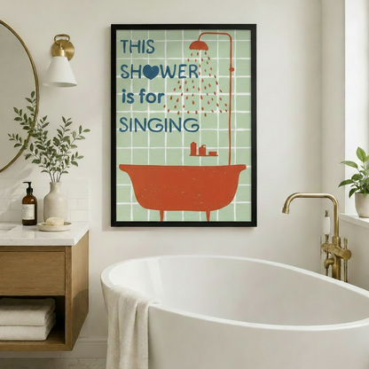 Retro Shower Singing Funny Bathroom Quote Canvas Art