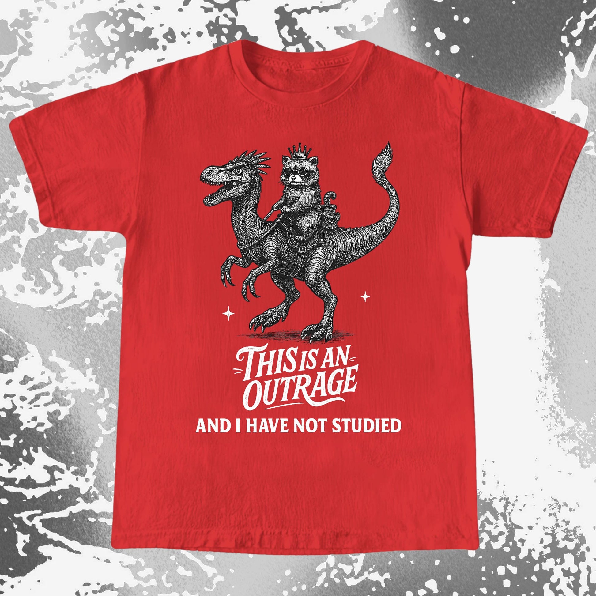 Outrage Raccoon Riding Dinosaur Funny Study, funny meme tee gift (view 7)