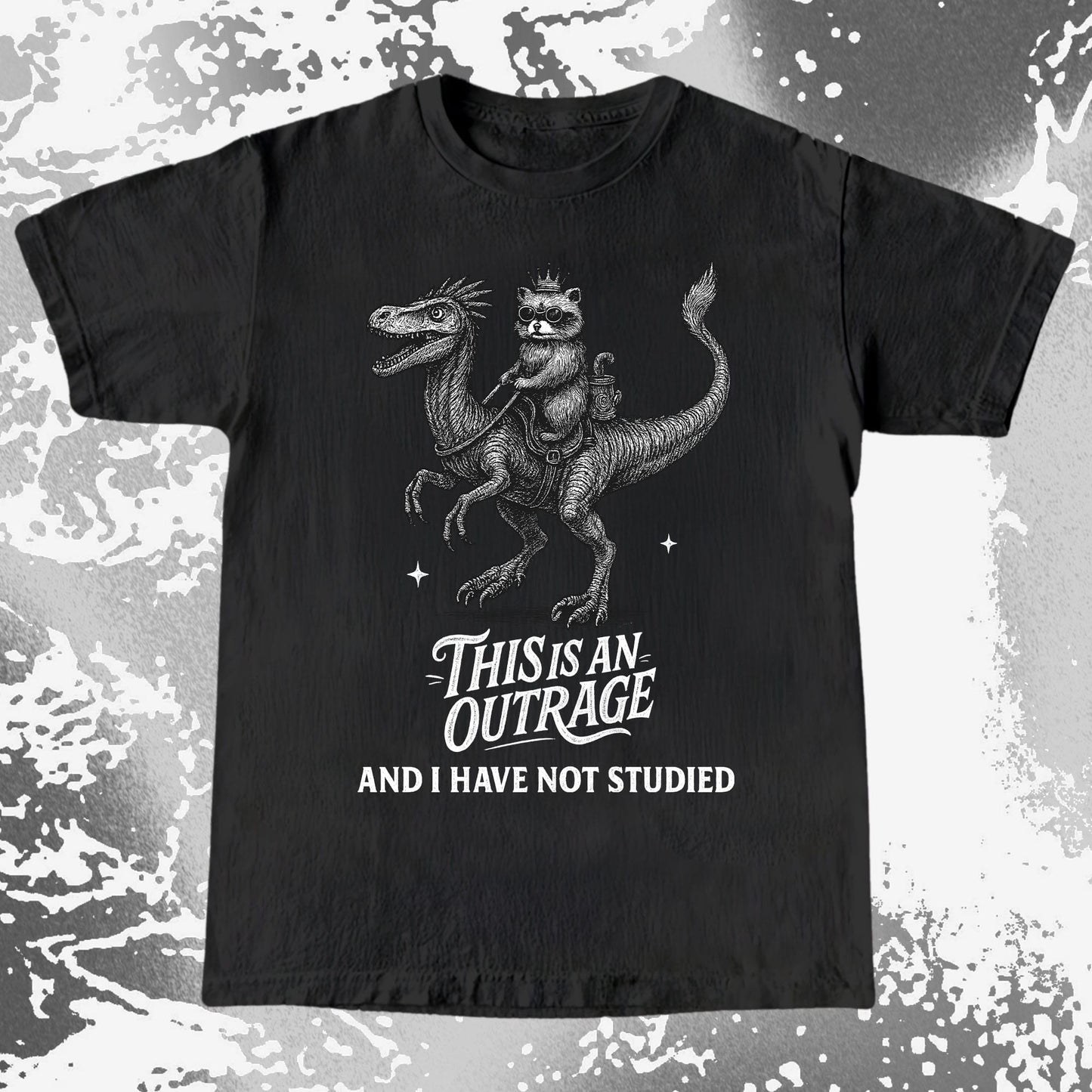 Outrage Raccoon Riding Dinosaur Funny Study, funny meme tee gift (view 2)