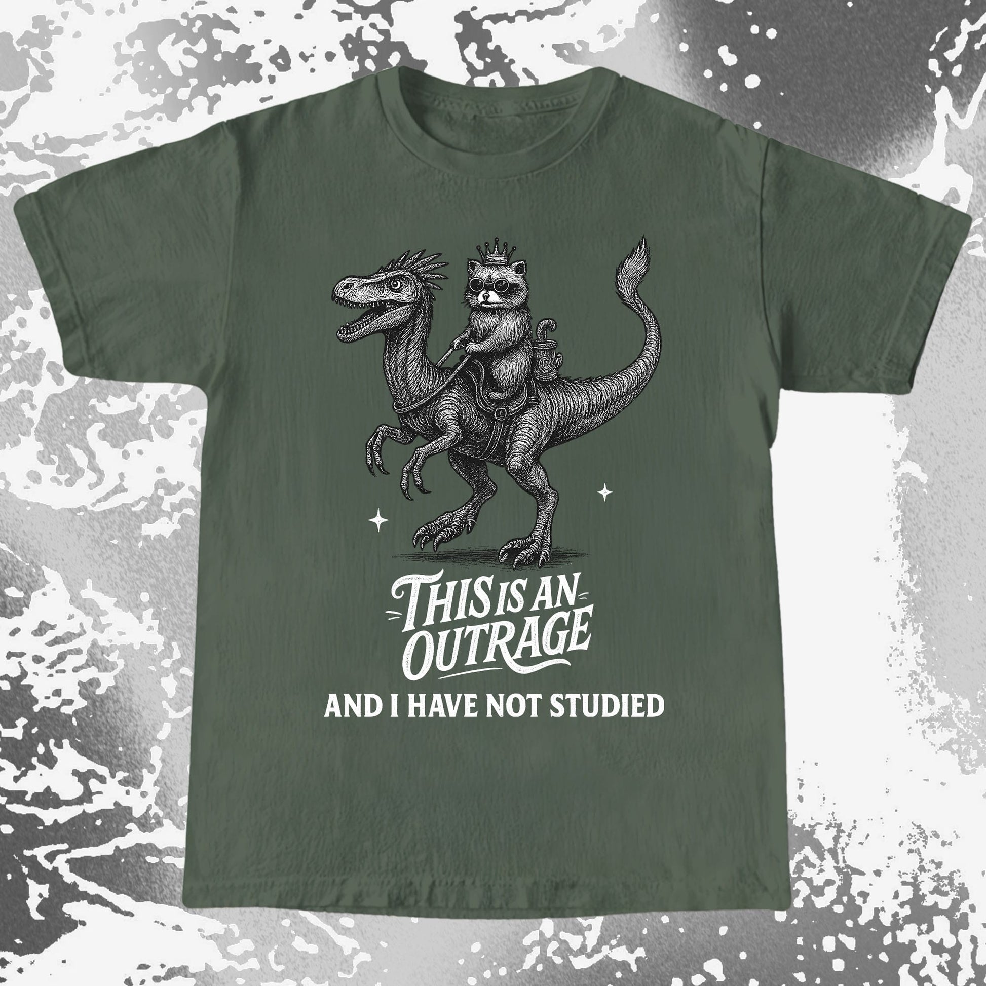 Outrage Raccoon Riding Dinosaur Funny Study, funny meme tee gift (view 4)