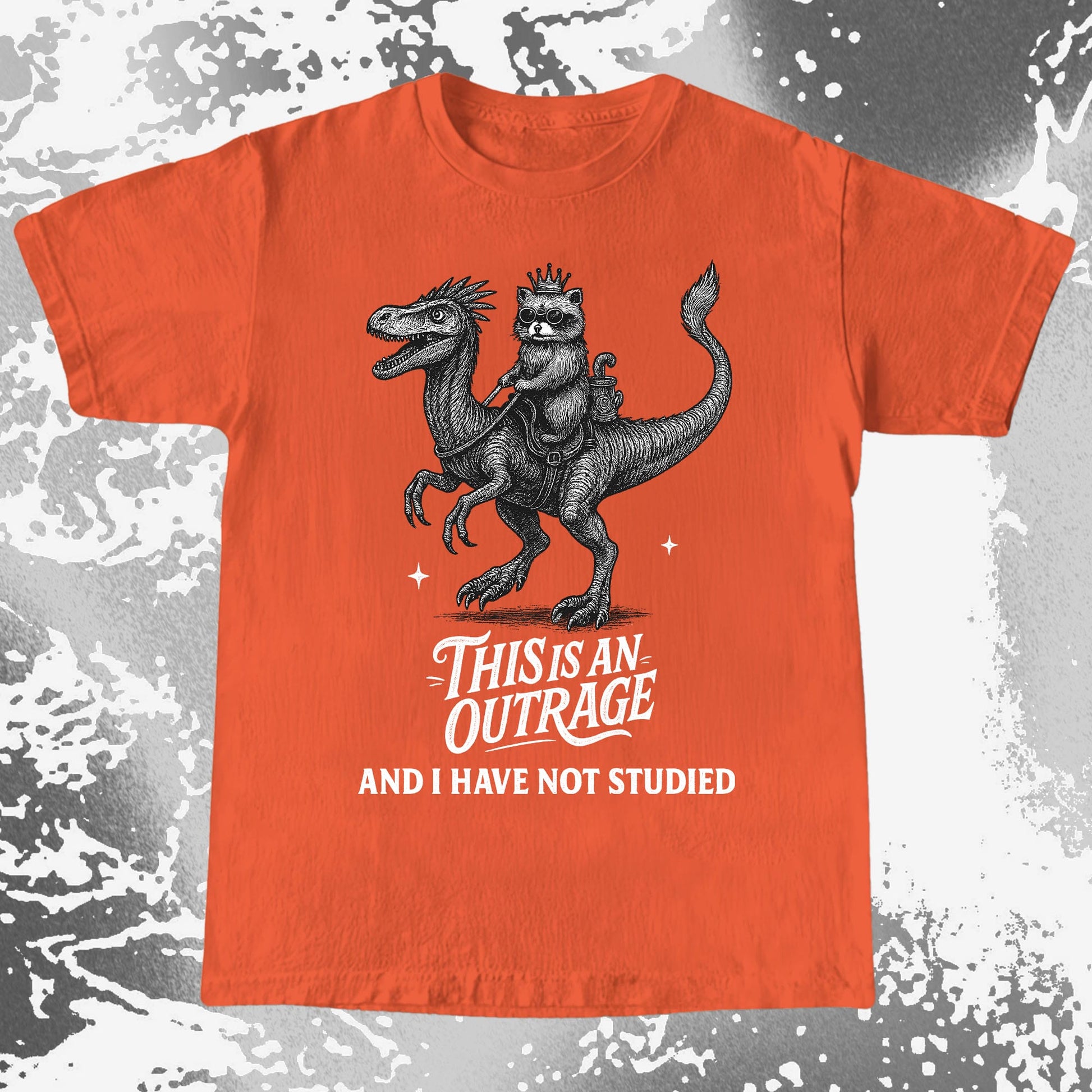 Outrage Raccoon Riding Dinosaur Funny Study, funny meme tee gift (view 6)