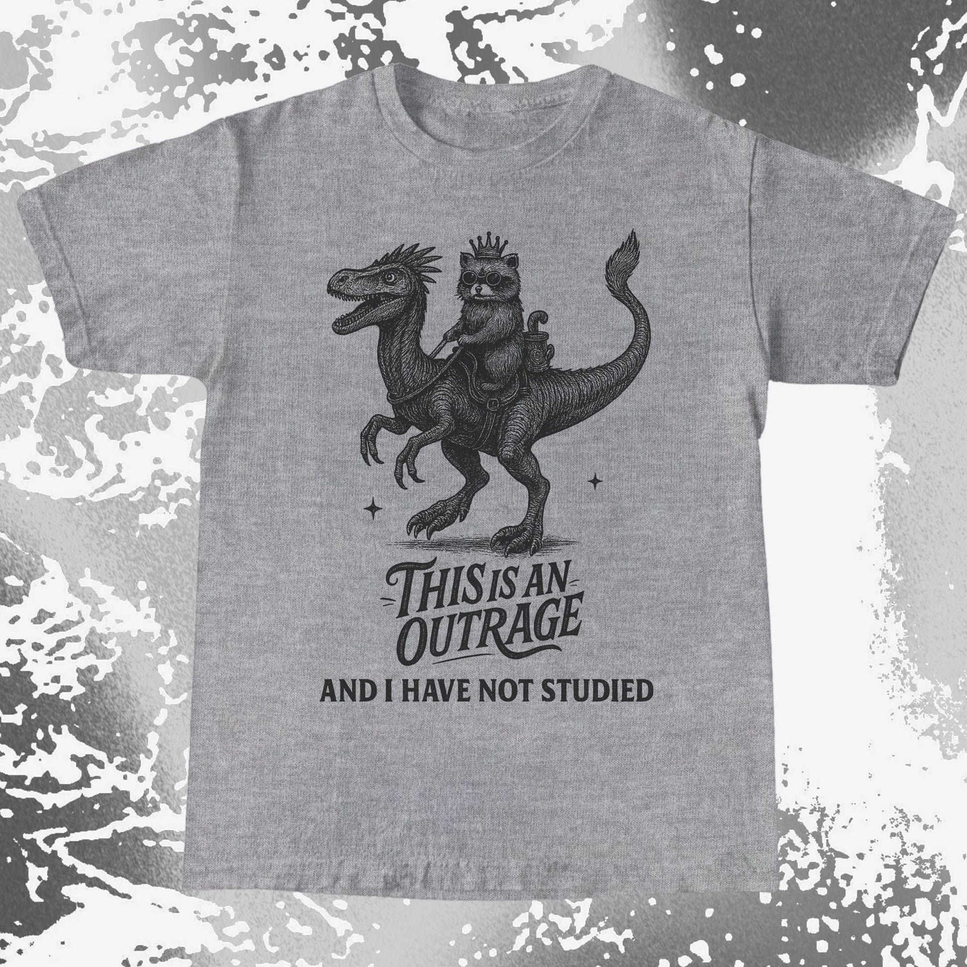 Outrage Raccoon Riding Dinosaur Funny Study, funny meme tee gift (view 5)