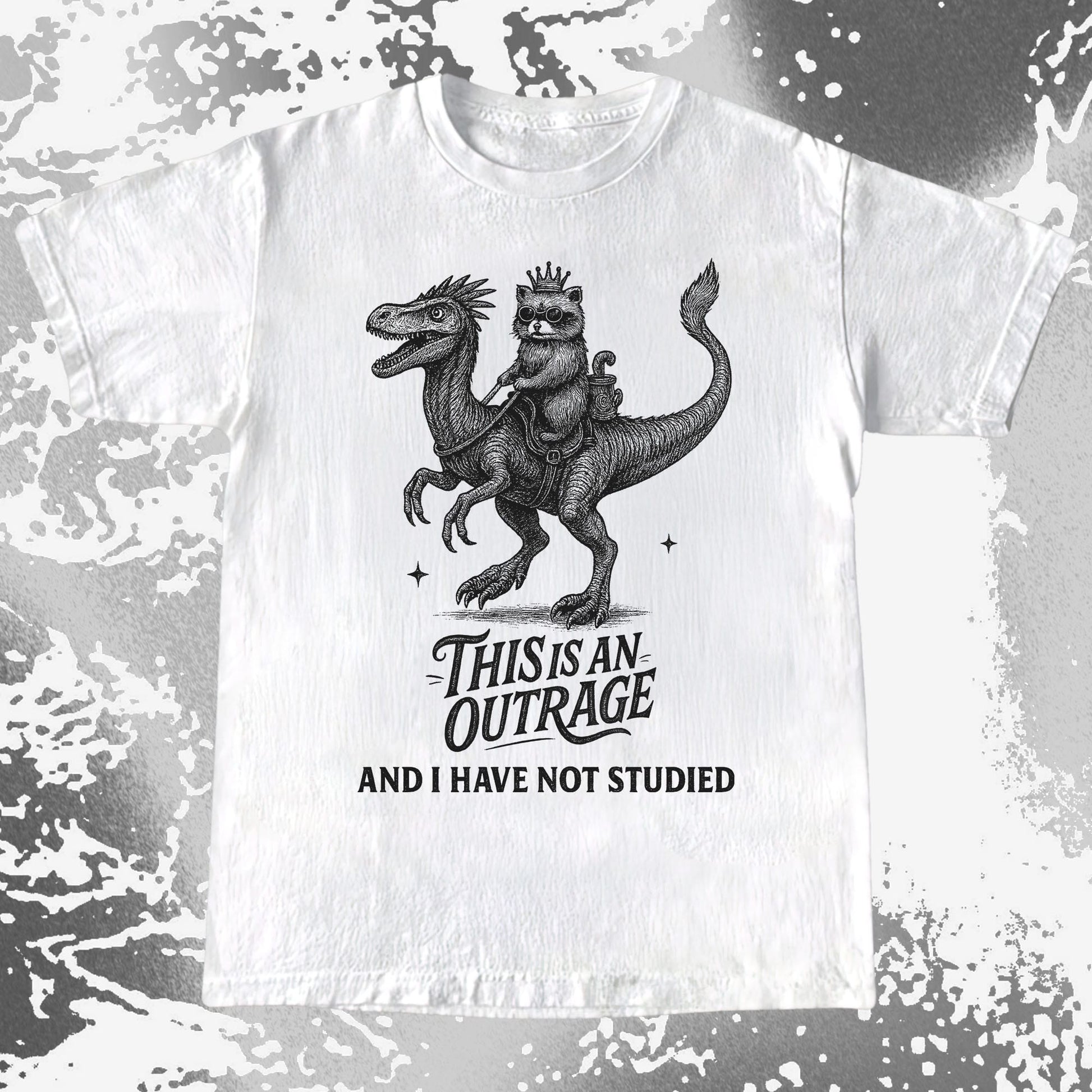 Outrage Raccoon Riding Dinosaur Funny Study, funny meme tee gift