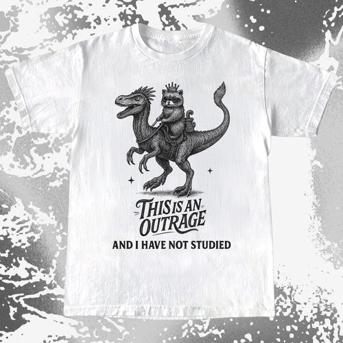 Outrage Raccoon Riding Dinosaur Funny Study, funny meme tee gift