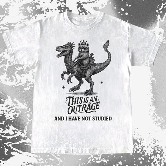 Outrage Raccoon Riding Dinosaur Funny Study, funny meme tee gift