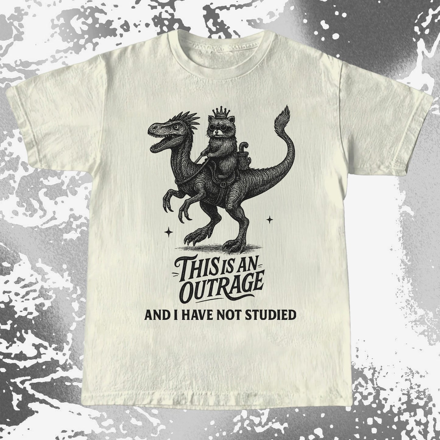 Outrage Raccoon Riding Dinosaur Funny Study, funny meme tee gift (view 3)