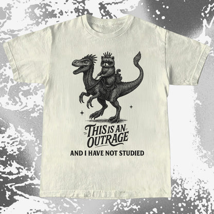 Outrage Raccoon Riding Dinosaur Funny Study, funny meme tee gift (view 3)