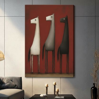 Abstract Three Horses Minimalist Canvas Art Print