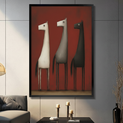 Abstract Three Horses Minimalist Canvas Art Print