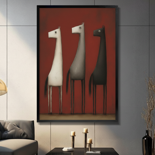Abstract Three Horses Minimalist Canvas Art Print