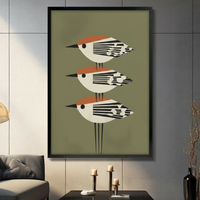 Retro Geometric Birds Trio Canvas Wall Art