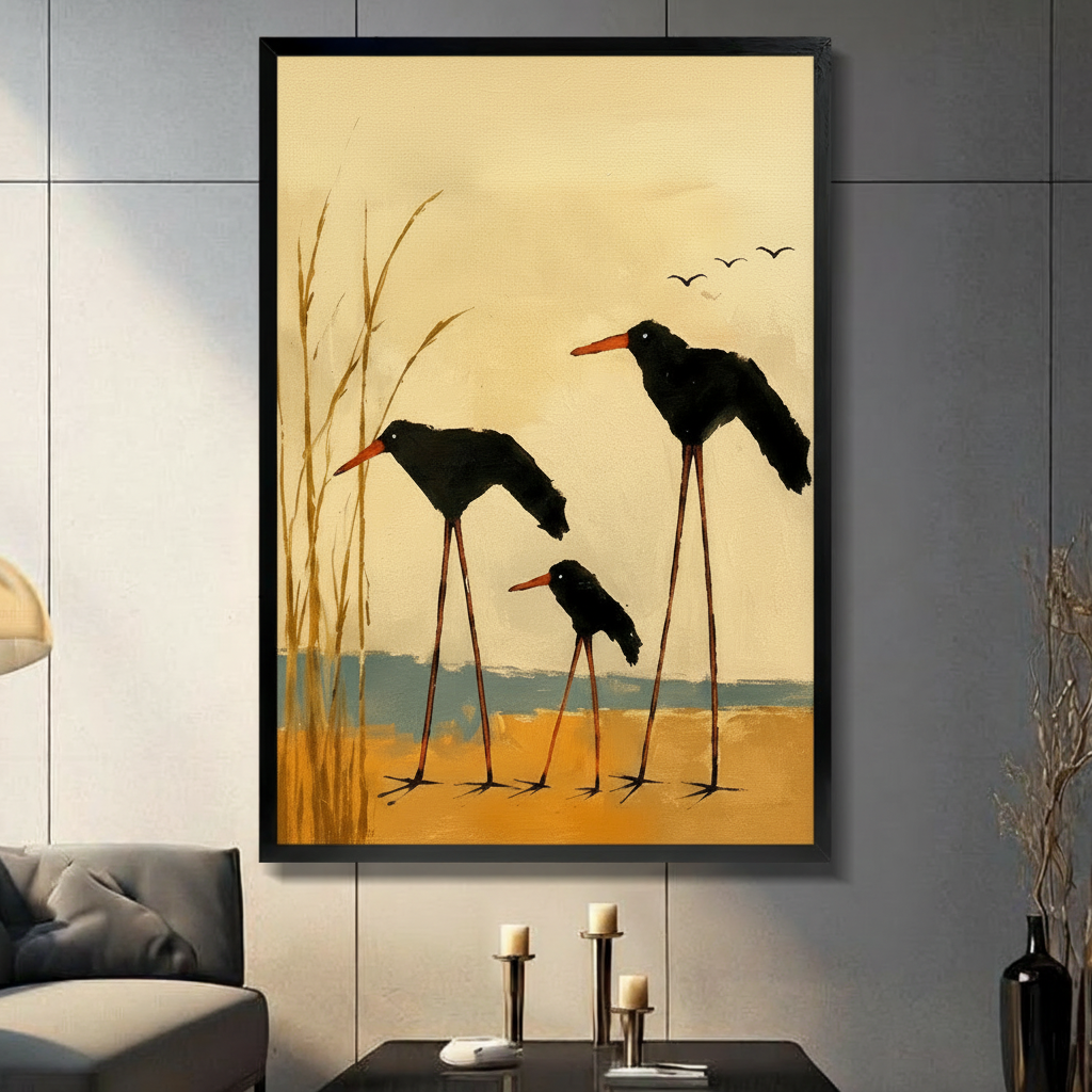 Vintage Shorebirds Beach Oil Painting Canvas Art