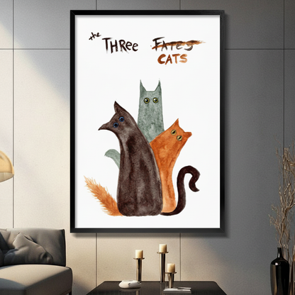 The Three Cats Funny Watercolor Canvas Art Wall Art
