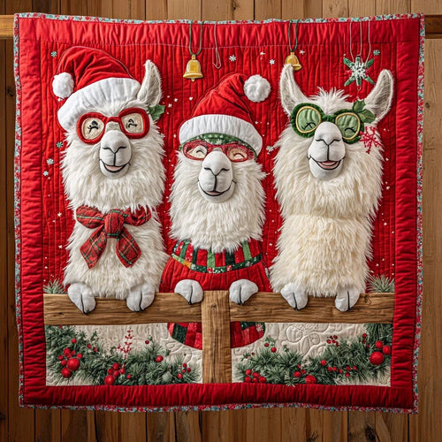 Three Christmas Llama Quilt Blanket