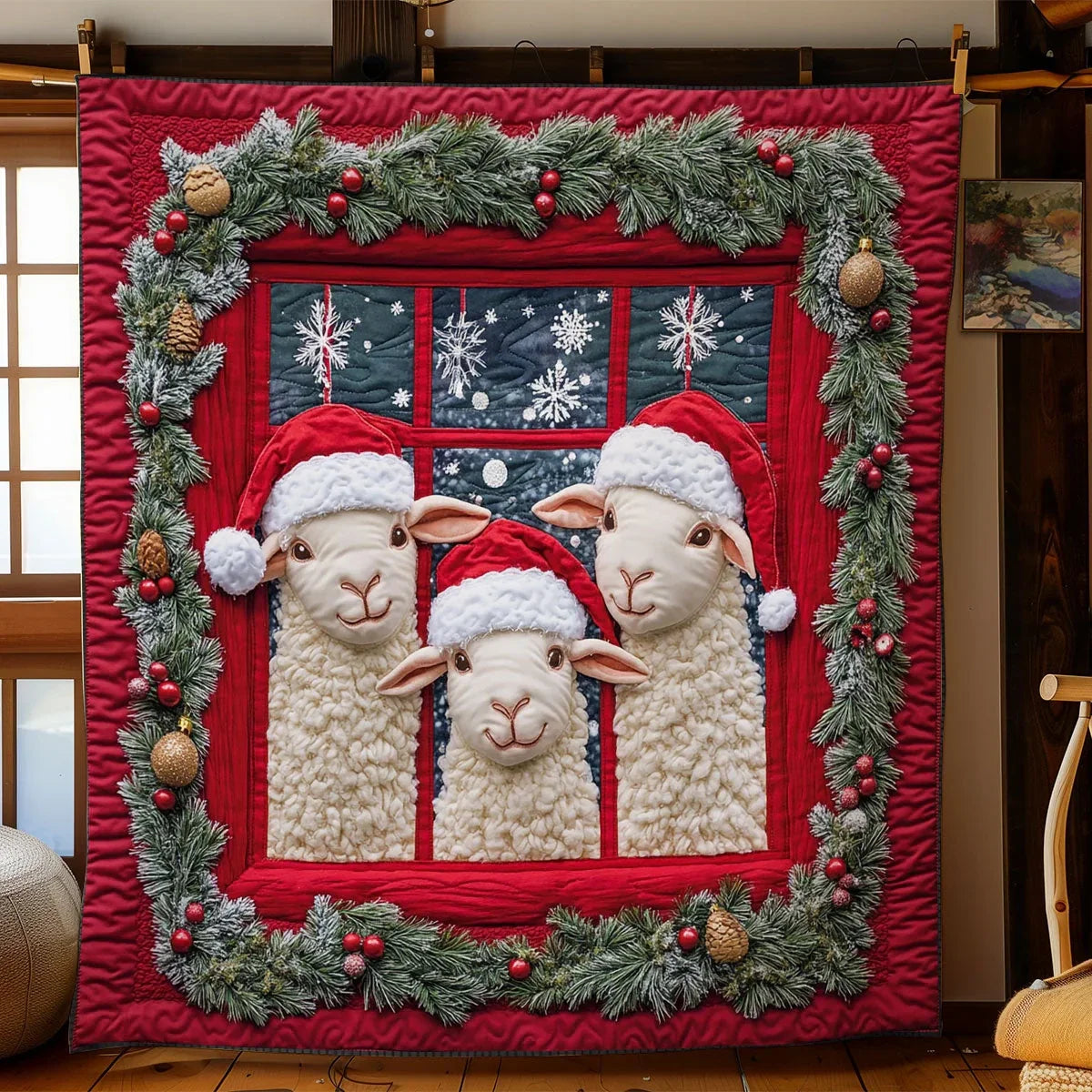 Three Cozy Sheep Quilt Blanket