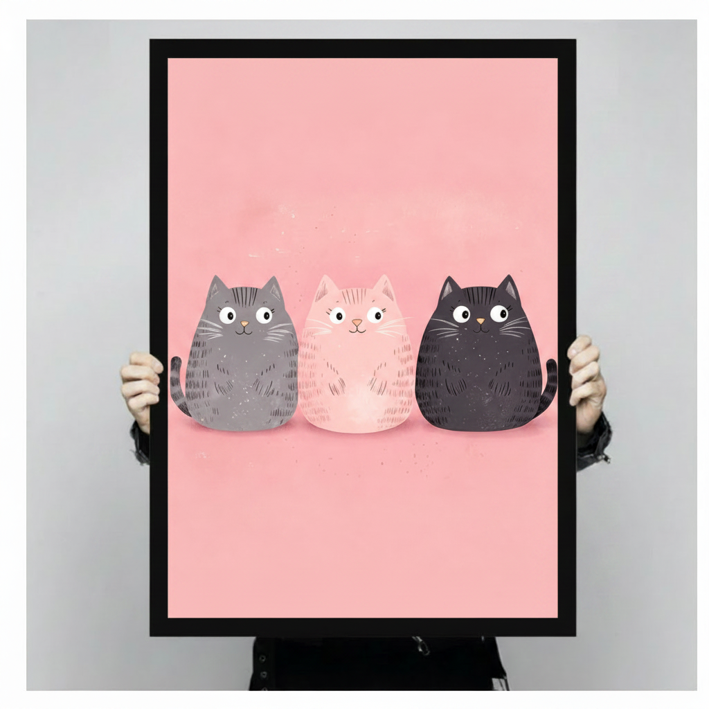 Cute Cat Trio Pink Kawaii Canvas Art Wall Art