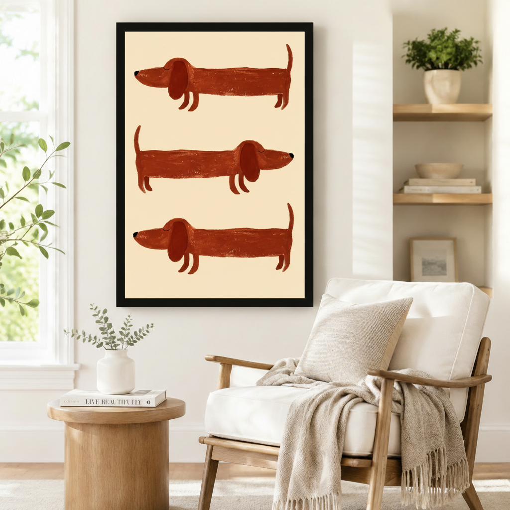 Retro Dachshund Trio Whimsical Canvas Wall Art