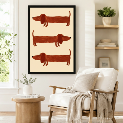 Retro Dachshund Trio Whimsical Canvas Wall Art